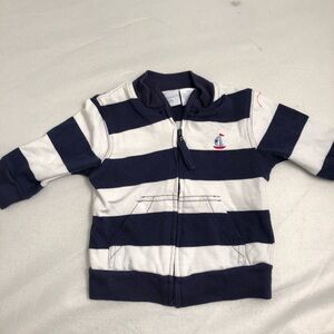 Savannah Baby nautical navy and white zip up lightweight sweatshirt